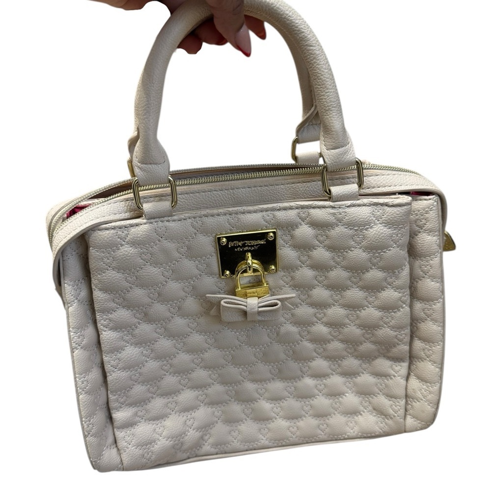 Betsey Johnson Cream Quilted Satchel with Gold Accents